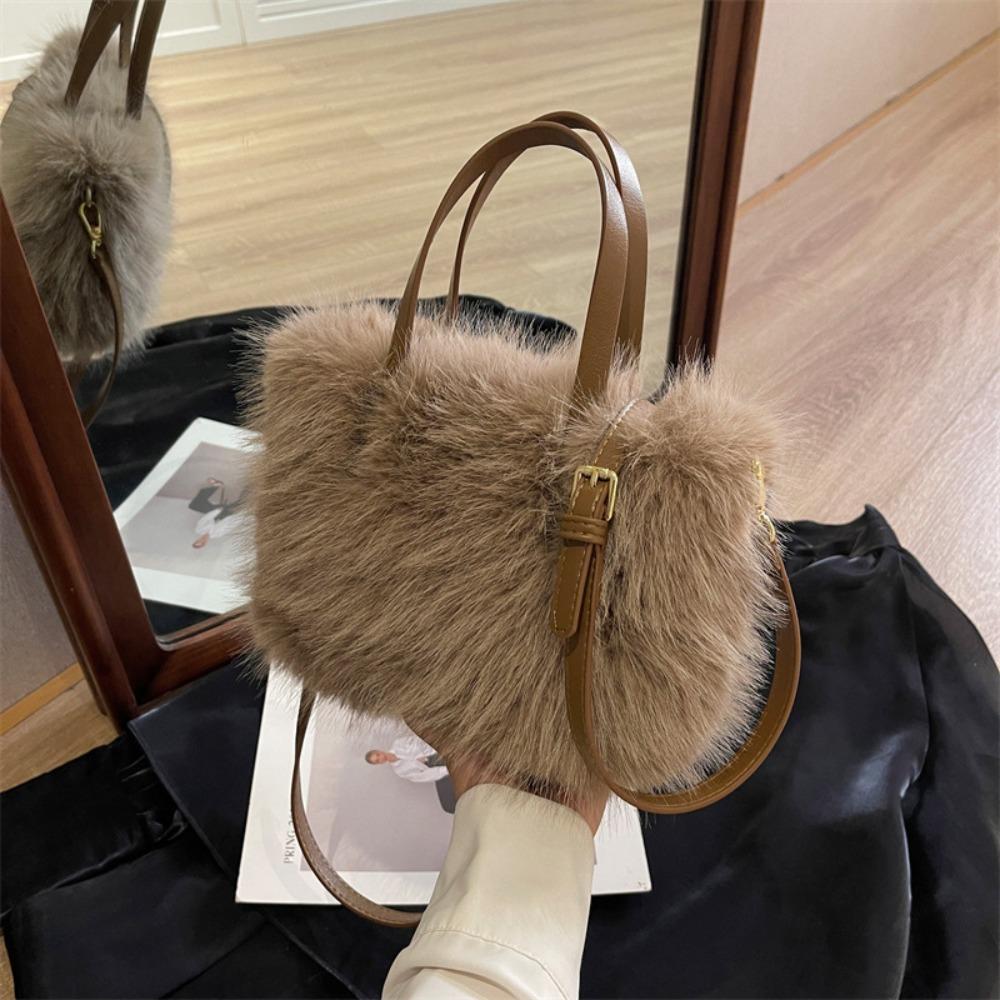 Fashion Faux Fur Shoulder Bag Soft Square Fluffy Tote Bag Plush Handbag Female Crossbody Bag