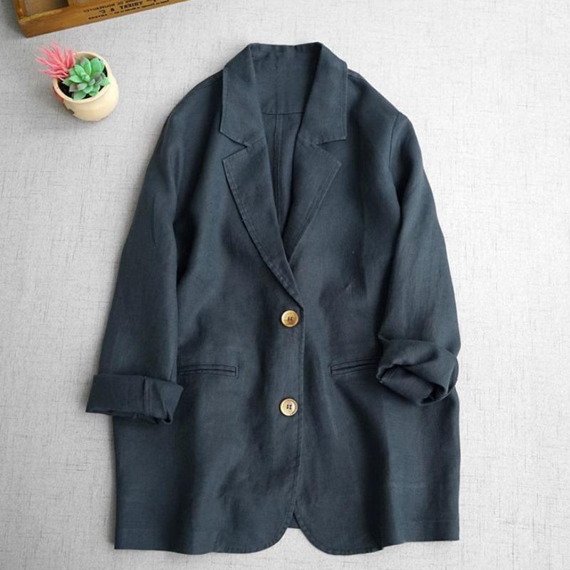 High-End Women's Cotton Linen Long Sleeve Suit Jacket - Age-Reducing Spring/Autumn Fashion