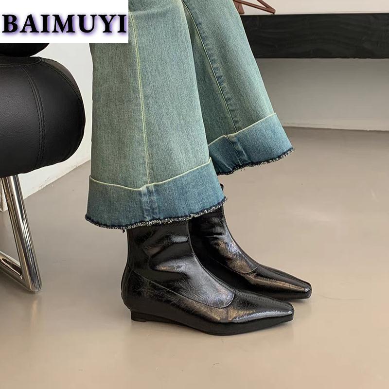 Women Pointed Toe Ankle Boots Chelsea High Heels Shoes Snow Woman 2025 Trend Retro Leather Goth Winter Short Plush Botas Mujer