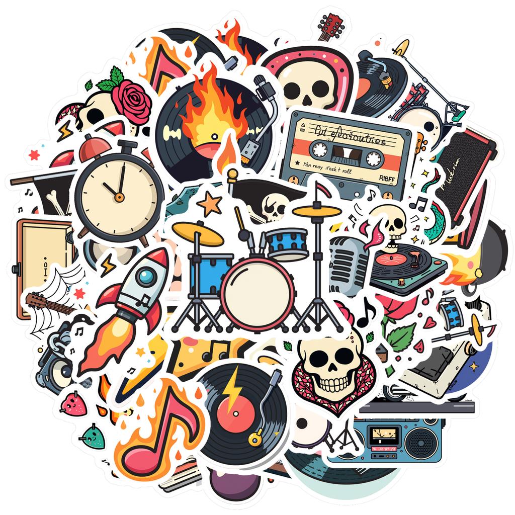 35-70pcs Rockin Music Stickers Cartoon Graffiti Decals Fans Gift Fridge Luggage Laptop Phone Guitar Car Bike Skateboard Decor