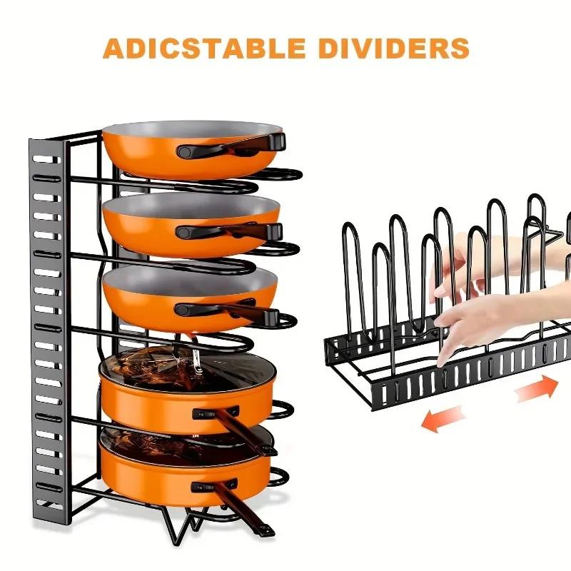 Pots and Pans Organizer Rack Multi Layer Iron Wire Bilateral Pot Cover Storage Rack  Adjustable Rustproof Pots Storage Rack