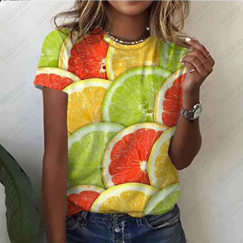 Women's T-shirt Summer New Fruit Orange 3D Printed Short Sleeve T Shirt Women Round Neck Pullovers Casual Men Clothing Tops Tees