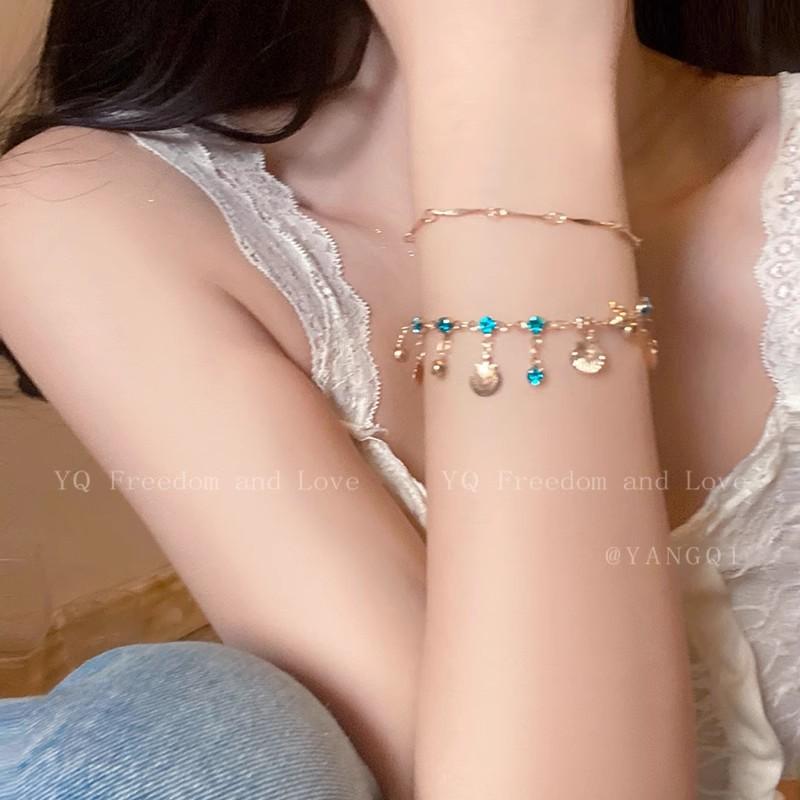 Blue flash diamond shell bracelet necklace set niche exquisite vacation style stacked collarbone chain popular accessories