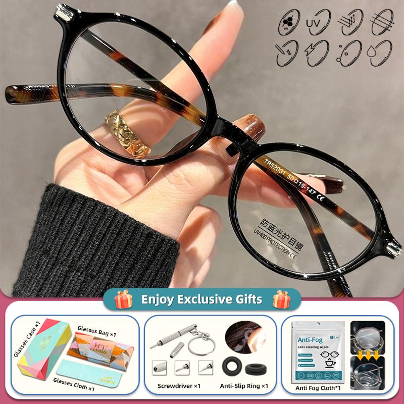 CLLOIO Simple Retro Round For Women Myopia Photochromic Prescription Glasses Anti Blue Ray Multifocal Reading Optical Eyeglasses