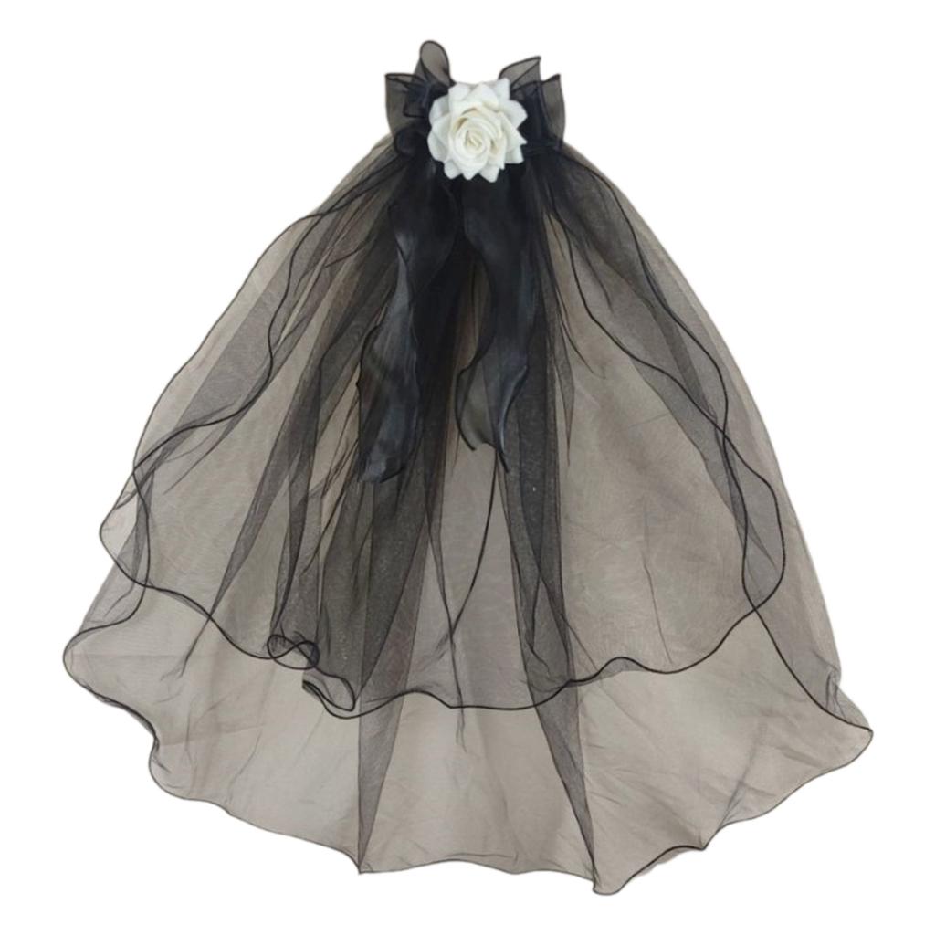 Dark Veil Flower Veils Head Covering Wedding Hair Accessories Black Wedding Veil Headscarf Mantilla Black Veil