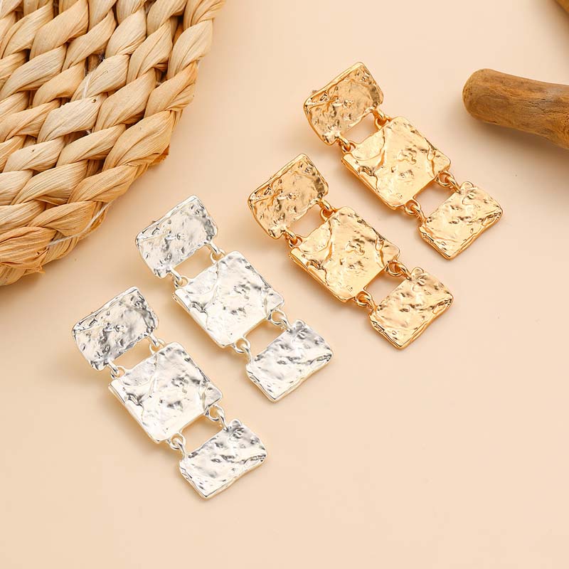 Vintage Gold Color Square Drop Earrings for Women Exaggerated Metal Irregular Geometric Personality Earrings Party Jewelry Gifts