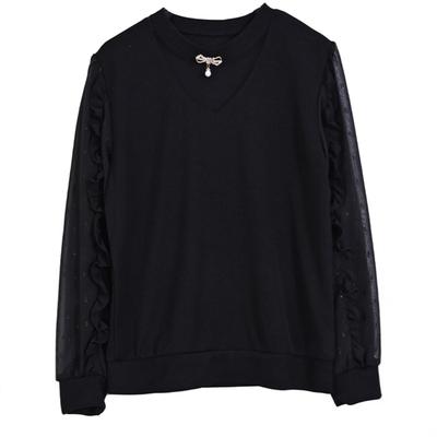 Black Bottoming Shirt for Women Long-sleeved Winter New High-end Fashionable Shirt with Chiffon Top