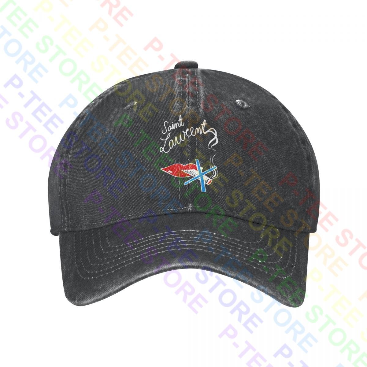 

Saint 12 Laurent Lips Washed Denim Baseball Cap Trucker Hats New Headwear