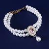 Pet Collar with Double Row Pearls Pendant Small Dogs Cat Pearl Necklace Fashion Accessories for Kitten Puppy Wedding Accessories