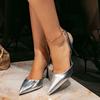 Women's high-heeled sandals fashion pointed silver bag head sandals women's summer new simple thin high-heeled women's shoes