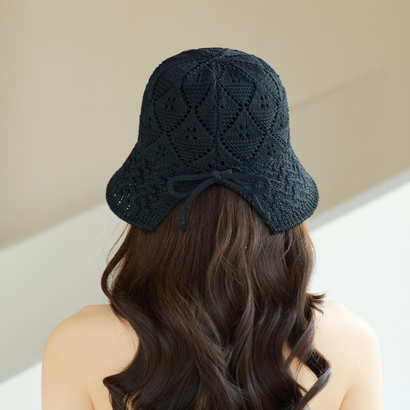 Hollow Knitted Bucket Cap, Rear Split Basin Cap, Summer Breathable Sunscreen Visor, Outdoor Travel Shows A Small Face