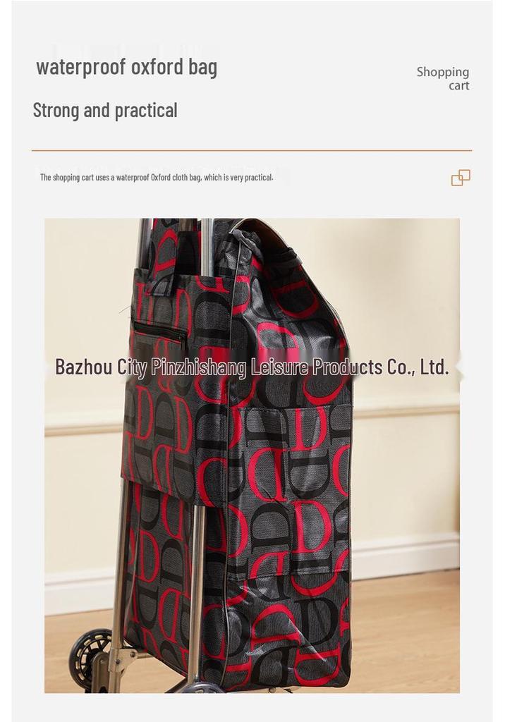 Portable Folding Trolley Cart for Seniors - Floral Pattern, Large Capacity for Grocery Shopping and Home Use
