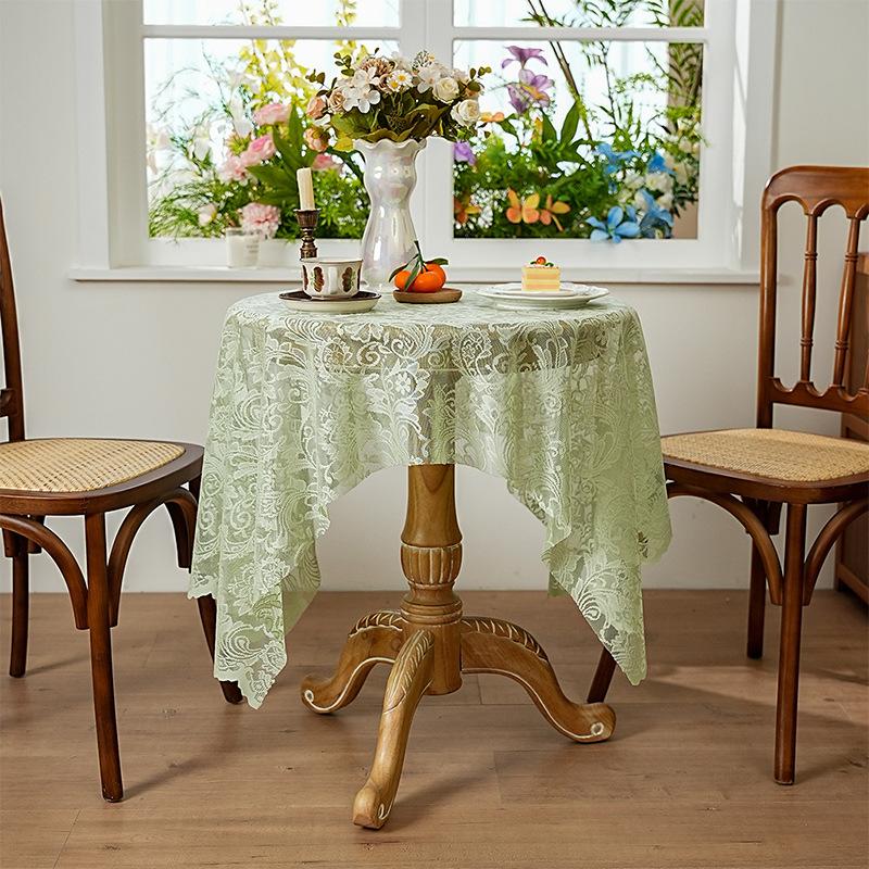 Elegant French White Lace Tablecloth - Solid Polyester, Round/Rectangular/Square Options for Dining and Coffee Tables, Perfect for Home Decor