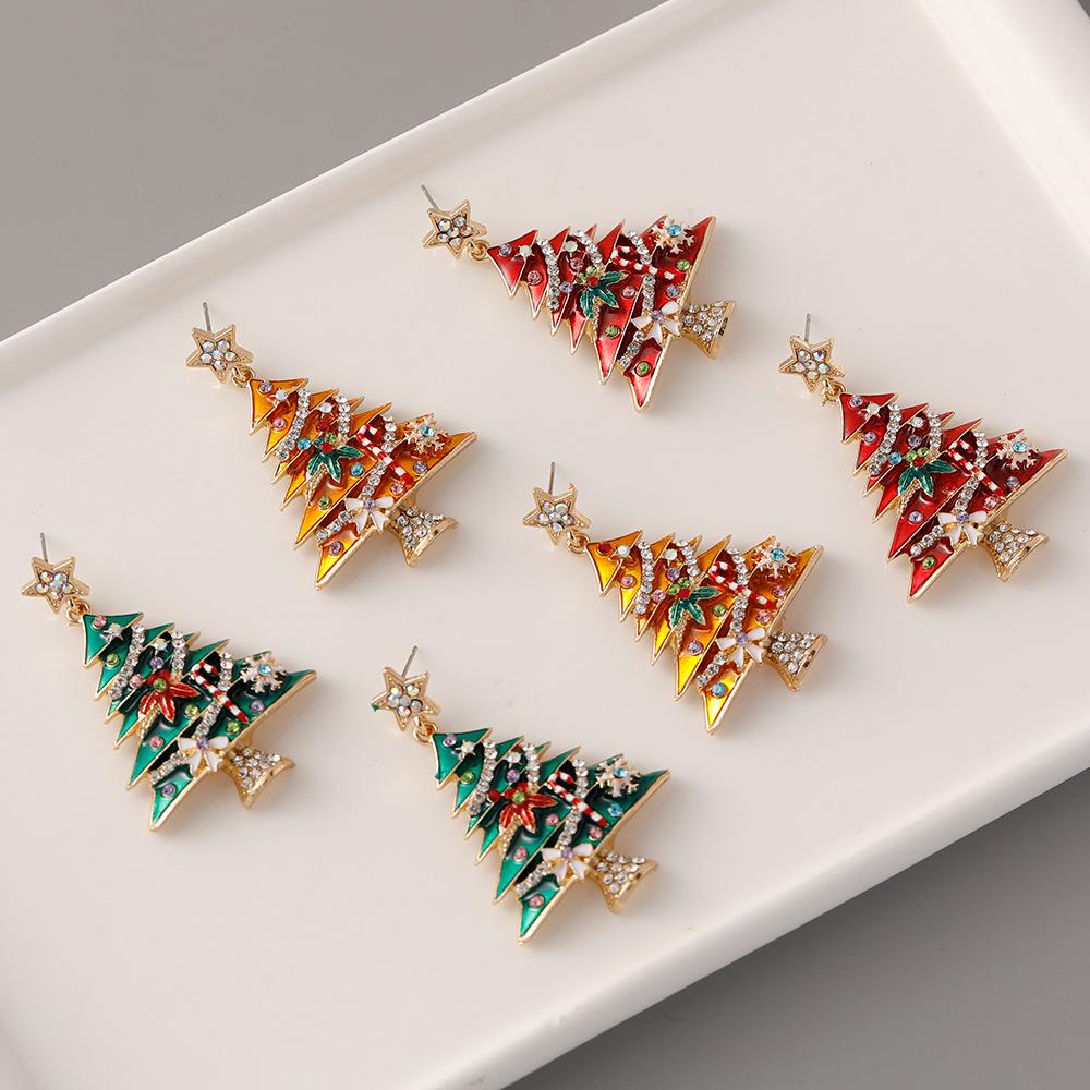Exquisite Legierung Emaille Weihnachtsbaum Ohrstecker mit Diamanten - Nischen Design für Damen