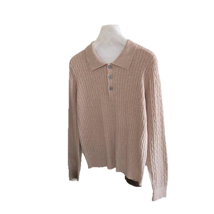 Polo Collar Long-sleeved Embroidered Twist Knitted Sweater for Women 1116 Autumn Soft Waxy Casual Foreign Style Bottomed Top for Women