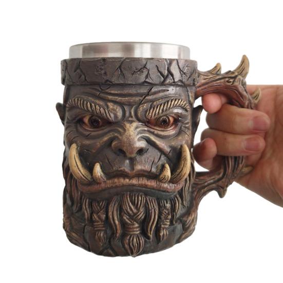 Kaffeebecher aus Kunstharz mit Steintextur und gotischem Design, originelles Trinkgefäß für Wasser, Bier und Tee, einzigartiges Geschenk für Fantasy- und Dark-Art-Fans