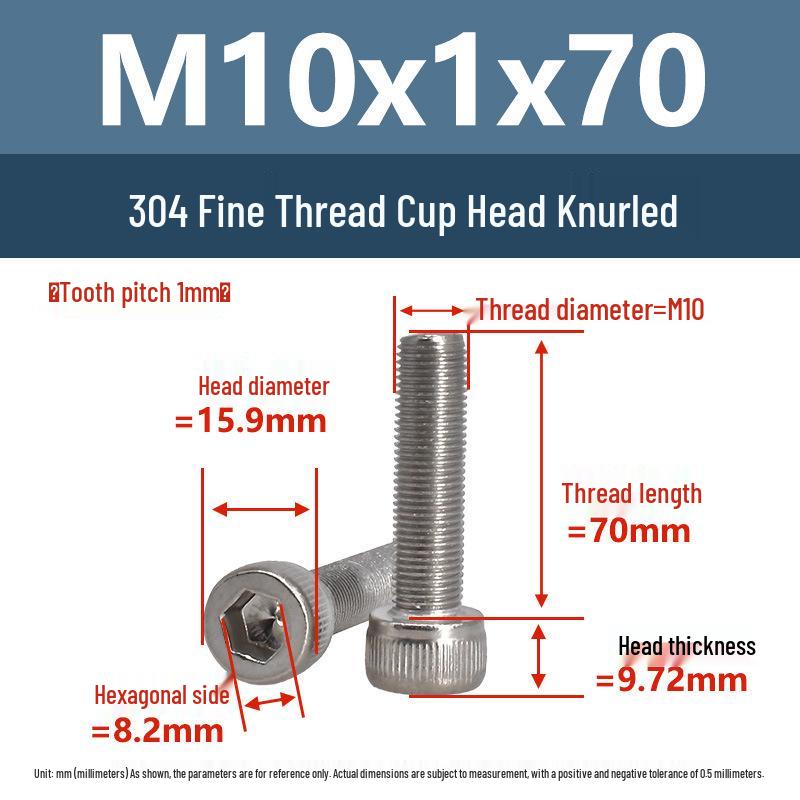 Yigu Fine Thread Knurled Socket Head Screws, 304 Stainless Steel, M3-M12