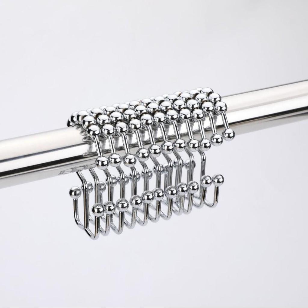 Stainless Steel Double-Sided Bath Curtain Hooks, Tool-Free Install, Sliding J-Hook Design