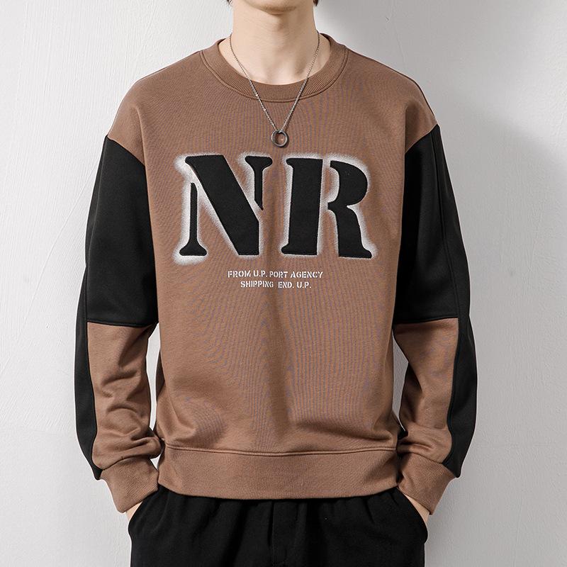 

Мужской свитшот Весна и Осень Новый Корейский Стиль Модный Свободный и Красивый Топ с Вышивкой Буквами Круглый Вырез Футболка с Длинным Рукавом Мужская Одежда 4XL