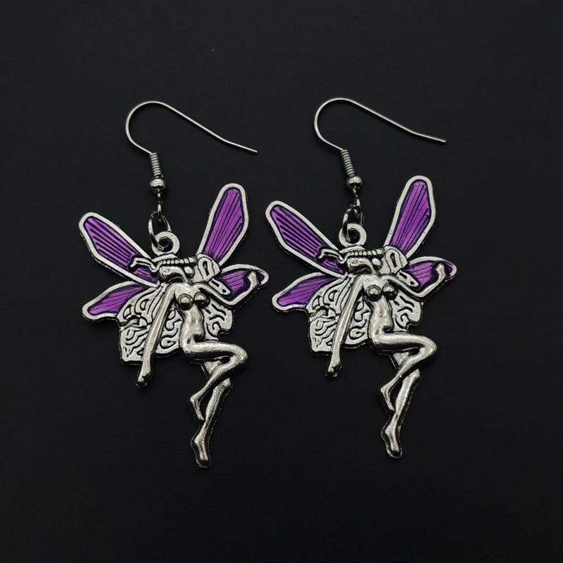 Vintage Fashion Statement Angel Fairy Red Wings Pendant earrings for Women earrings Jewelry Punk Goth Gothic Wicca Accessories