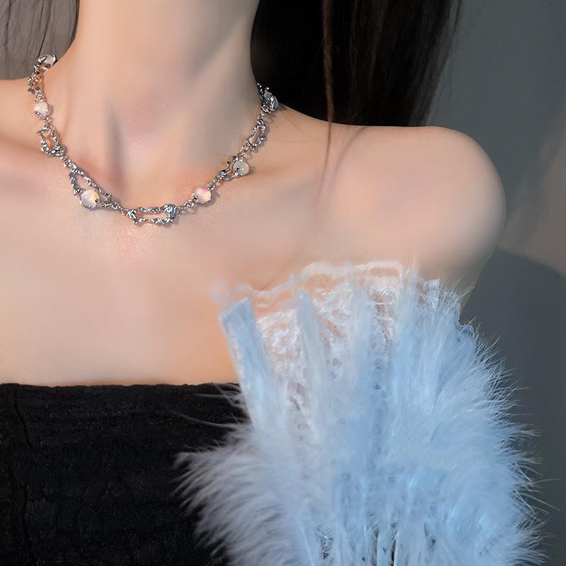 Women  Zircon Cross Pendant Necklace For Women Girl Double Layer Clavicle Chain Necklace Punk Party Jewelry