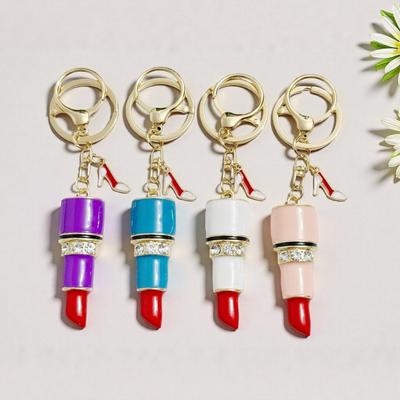 Rhinestone High Heel Lipstick Car Keychain - Women's Creative Metal Bag Pendant Gift