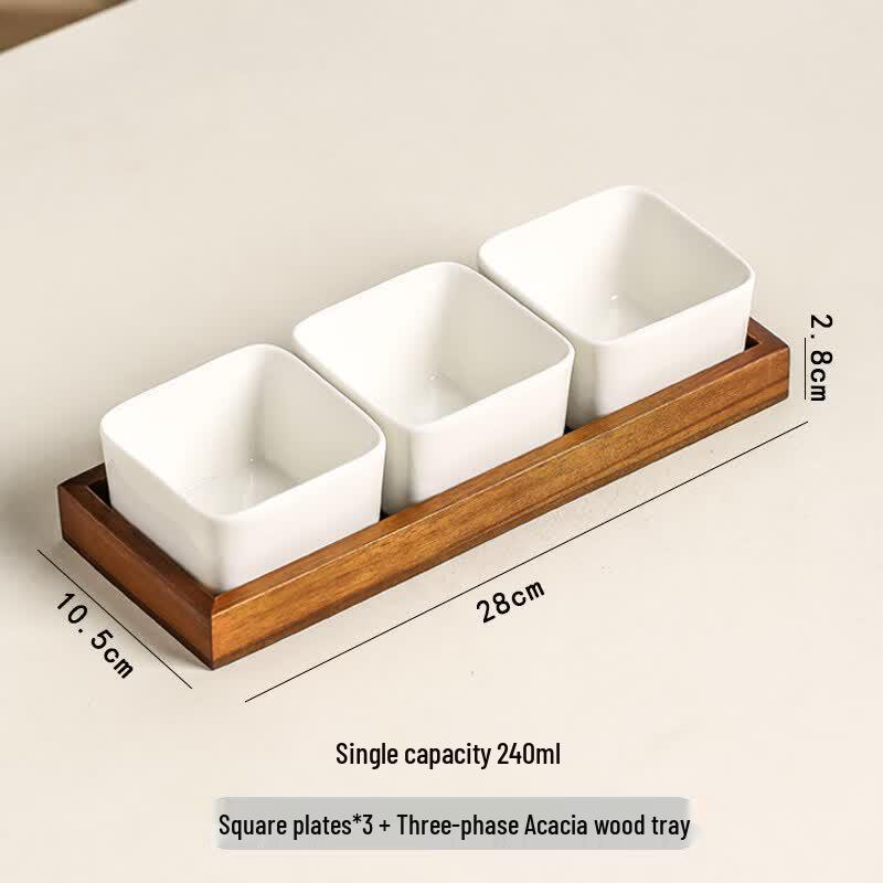 Acacia Wood & Ceramic Divided Snack Plate