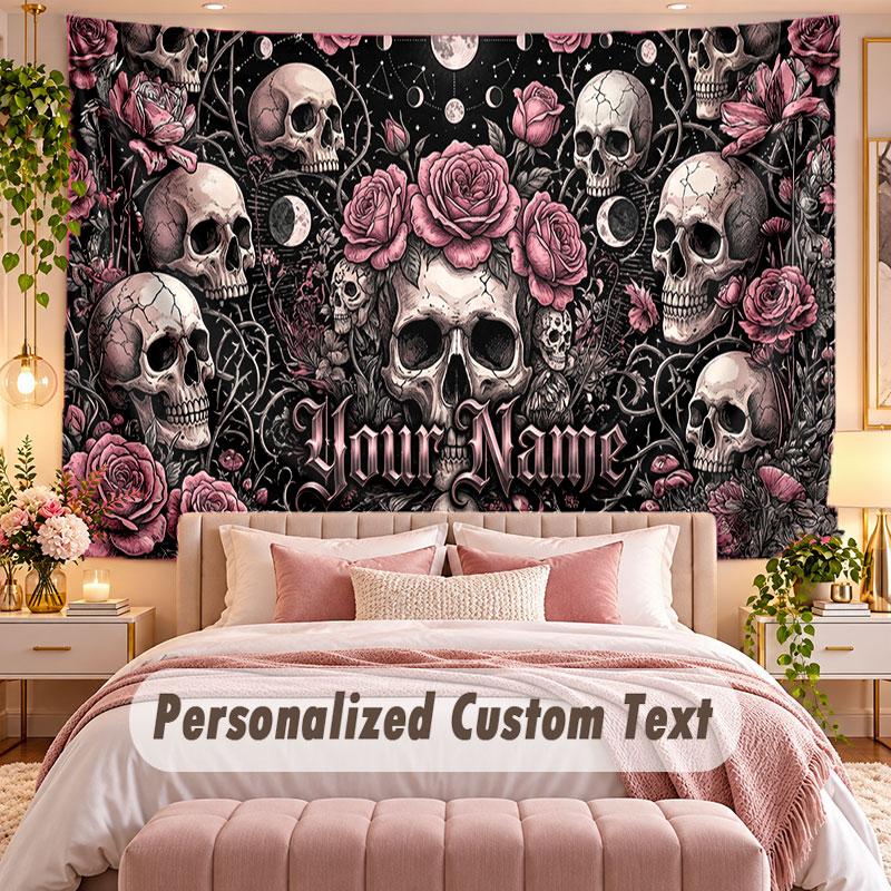 Skull Gothic (347) Theme Wall Tapestry Customized With Name Text Personalized Hanging Tapestry For Bedroom Living Room Decor
