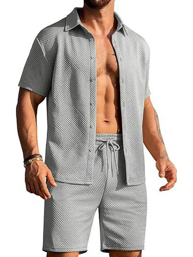 2025 Knitted Summer Beach Button-Up Top & Shorts Set with Pockets