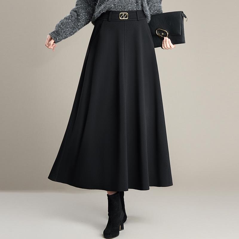 High-Waisted Black Wool A-Line Midi Skirt - Winter 2025 Edition M чёрный