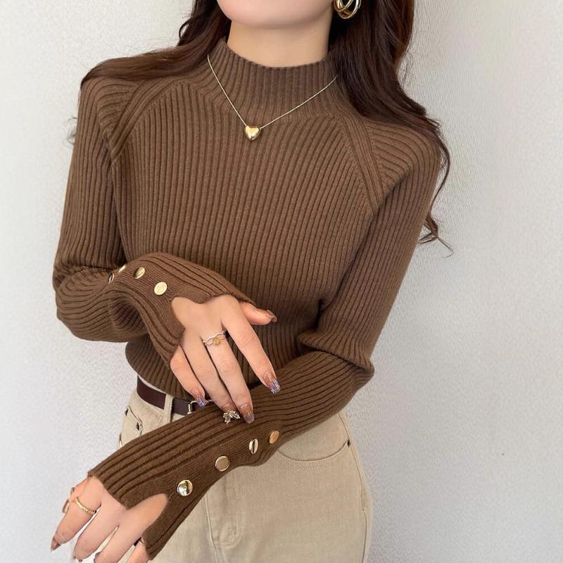 White Bottoming Shirt Women's Autumn and Winter New Semi-turtleneck Sweater with Knitted Long-sleeved Top
