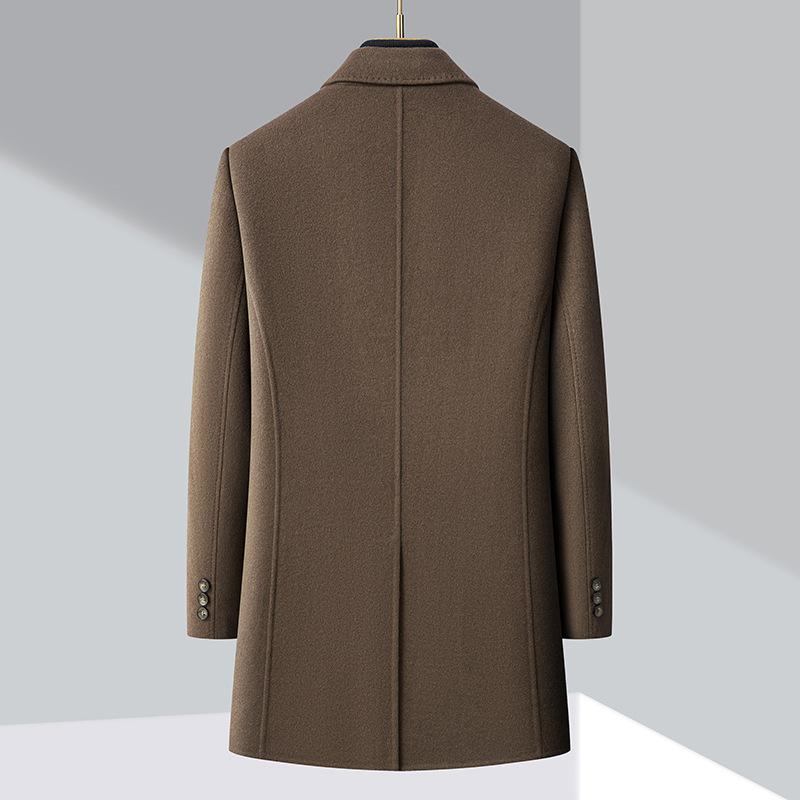 Winter thickened down lining woolen mid-length double-sided wool men's middle-aged lapel coat woolen coat detachable