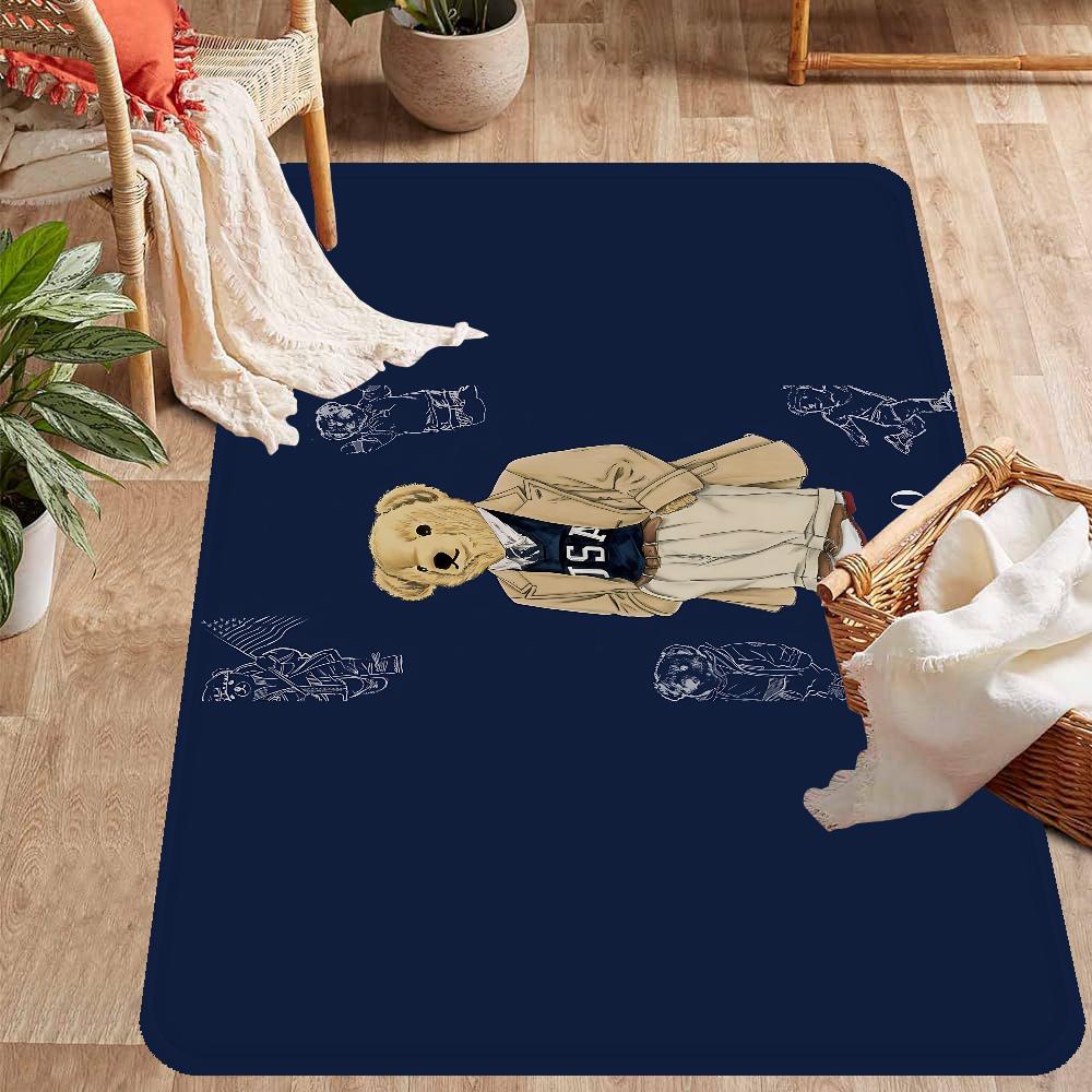 P-Olo Teddy Bear Microfiber Door Mat Anti-Slip Absorb Water Long Strip Cushion Bedroon Mat Bedside Mats