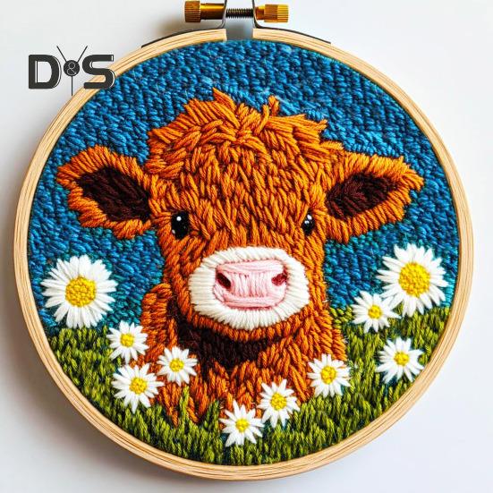 DIY Punch Embroidery Kit Highland Cow Punch Needle Kit Punch Needle Stickerei Starter Bastelset für Erwachsene und Kinder Festival Geschenk