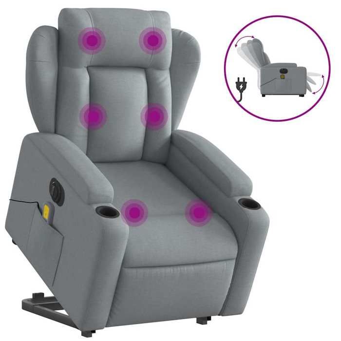 VidaXL Fauteuil inclinable de massage électrique Gris clair Tissu 3204518