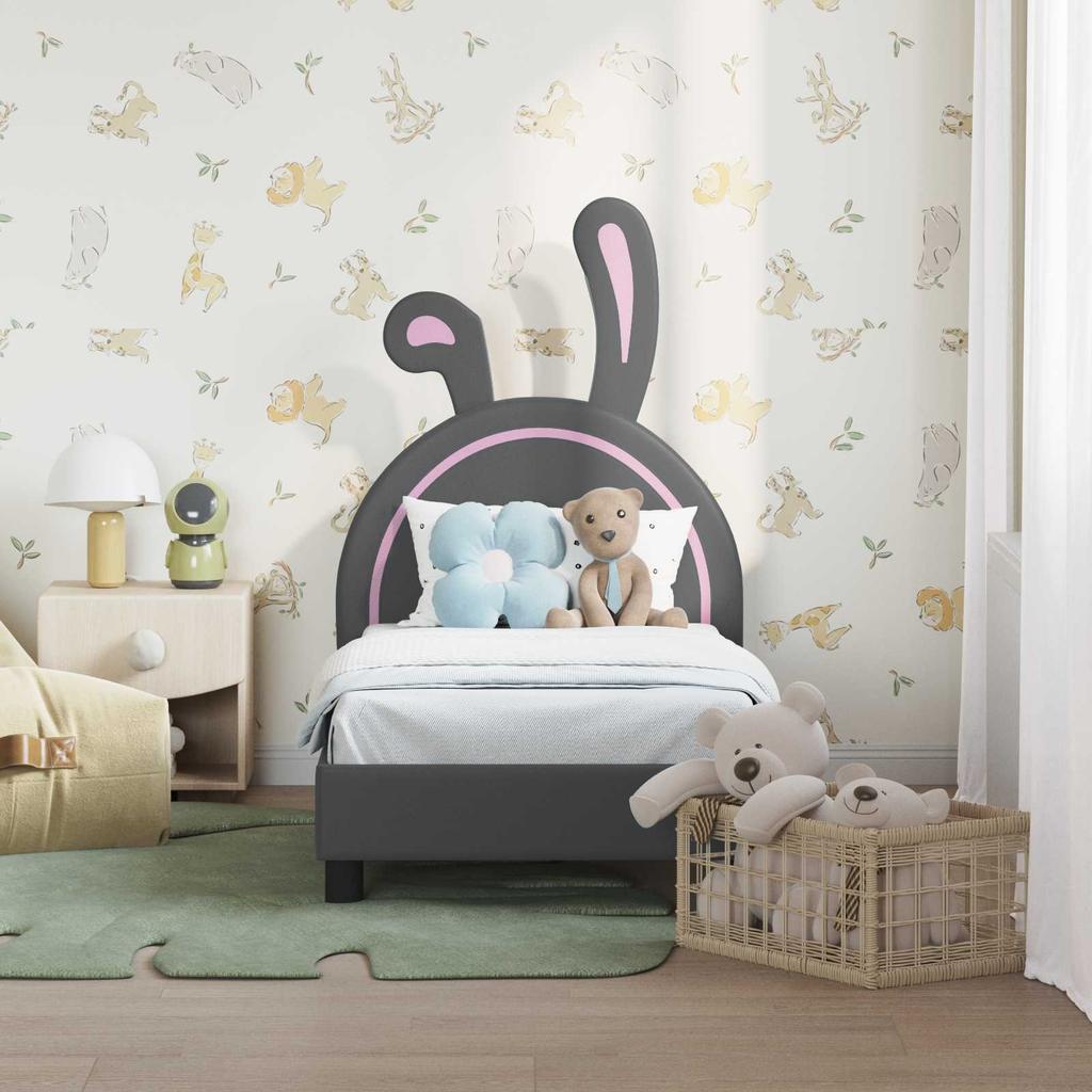 Kids Bed Frame with Headboard Light Grey 70 X 140 Cm PU