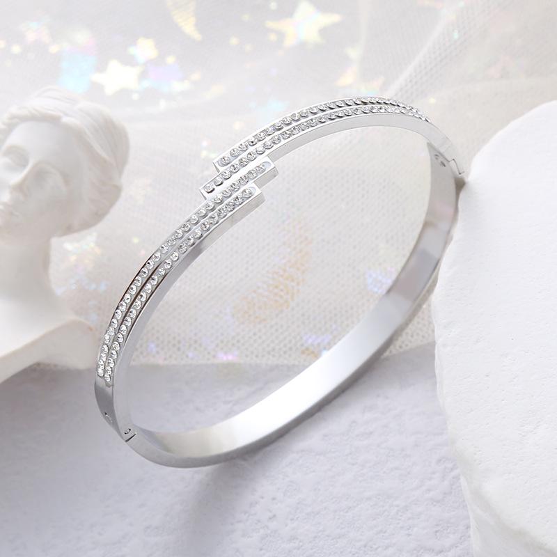 No Fade Stainless Steel Gold Plated Fashion Jewelry Bracelet Women Diamond Zircon Buckle Bracelet Bangle
