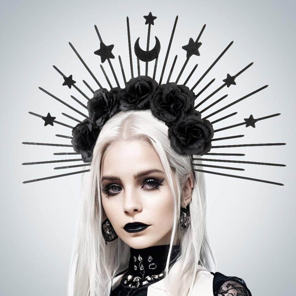 Elegant Gothic Crown Headband Moon Star Baroque Tiaras Hairband Sungodness Hairhoop Women Cosplay Costume Accessories
