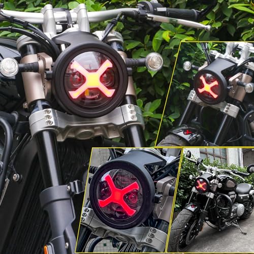 Vancroser 5.75 inch motorcycle headlight, red X-style DRL, white Hi/Lo switching LED headlight, motorcycle, high brightness with shell, vehicle i