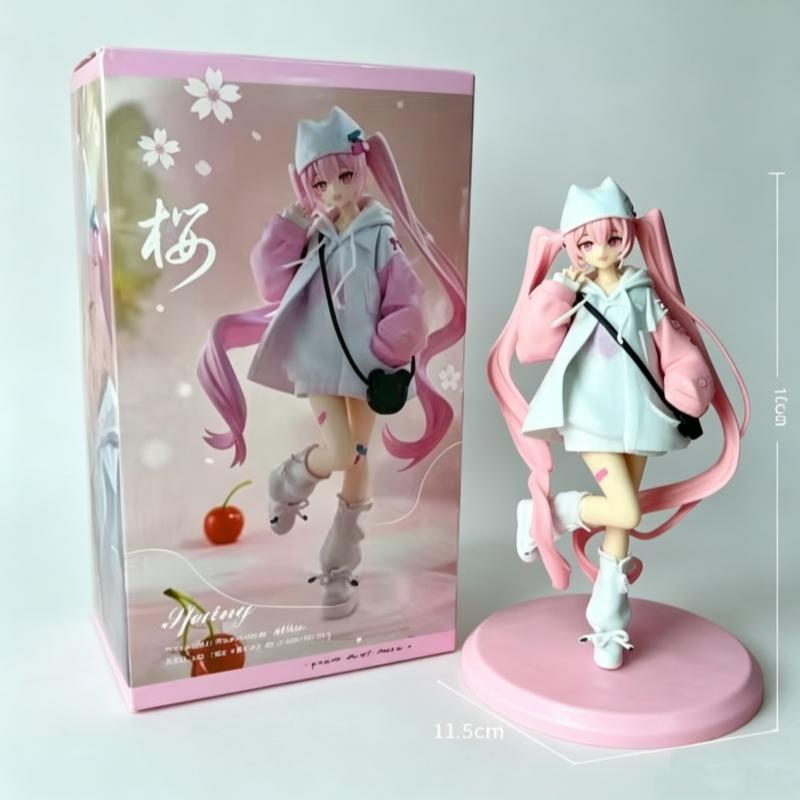 Felpa con Cappuccio Figura Hatsune Miku Coda di Cavallo Doppia Rosa Stile Curativo Modello in PVC Carino Decorazione da Scrivania Oggetto da Collezione Regalo Per i Fan