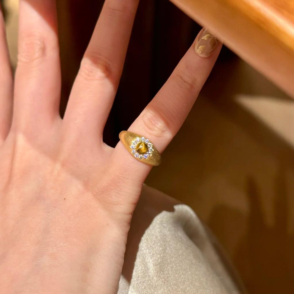 Wosikate Luxury Vintage Hand Brushed Merad Natural Tiger'S Eye Stone Ring For Women Gold Plated Fashion Jewelry Open Finger Ring