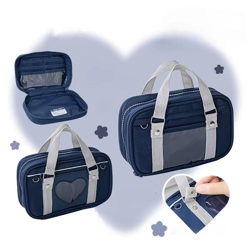Kawaii Casual Retro Scrapbook Storage Bag for Kids Girl Uniform Heart Windows Stationery Holder Organizer Portable Pencil Case