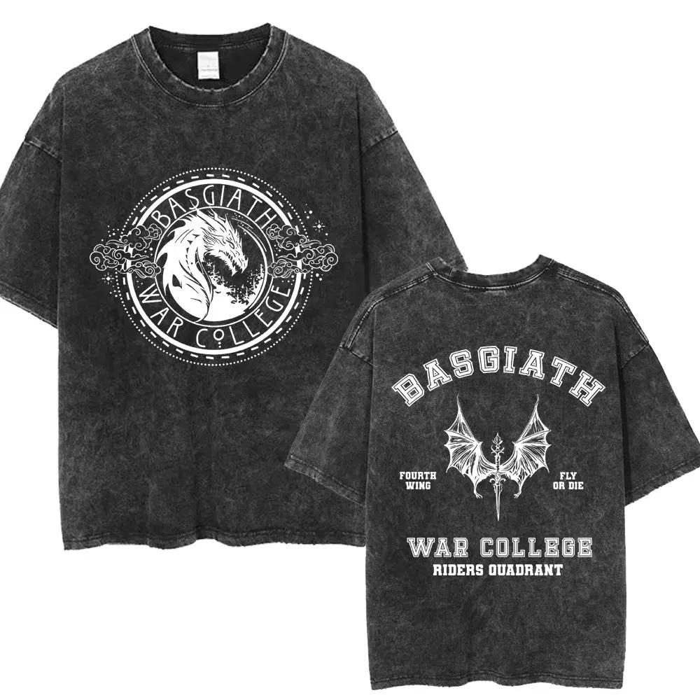 Limted Basgiath War College Washed Tshirts Fourth Wing Dragon Rider Men Women T Shirt Trendy Retro Loose Cotton Tees Streetwear