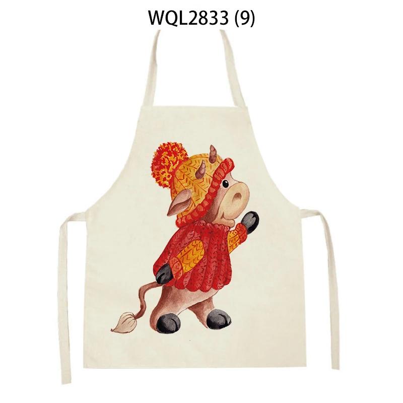 Animal Printed Kitchen Aprons Women Men Dinner Party Cooking Waist Bib Fox Cattle Bear Pattern Baking Pinafore Cleaning Apron