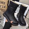 Winter New Pure Leather Women's Flat Two-Way Snow Boots with Fleece Short Boots