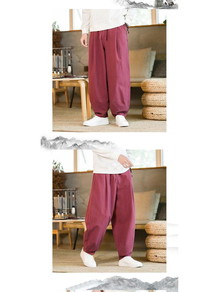 Men's Chinese Style Tai Chi Wide-Leg Pants: Spring/Autumn Martial Arts Cotton-Linen Bloomers