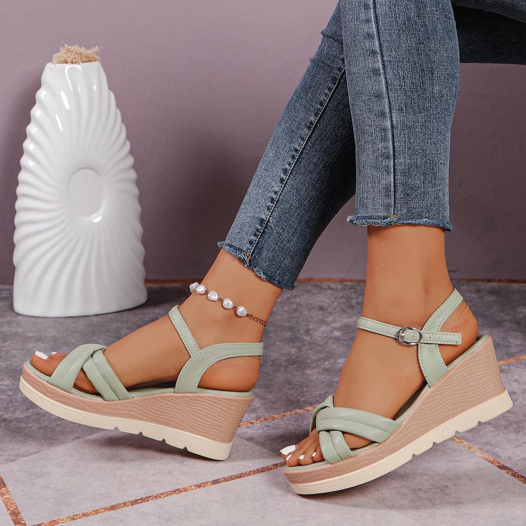 Nya Sexiga Romerska Skor Öppen Tå Tjock Sula Kil Dam Sandaler Sommarmode Casual Elegant Mode Höga Klackar NEJ:566