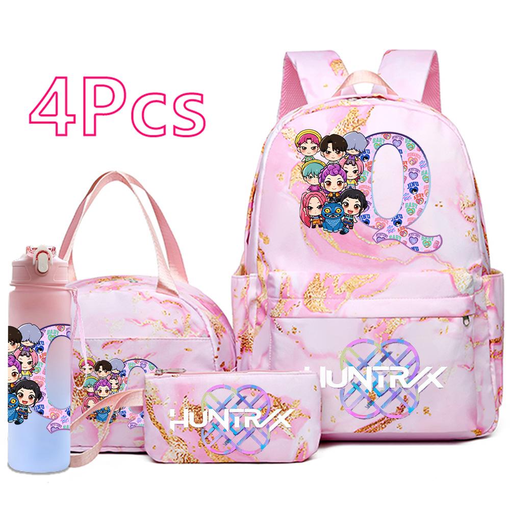 4Pcs/set Anime K-Pop Printed Backpack Handbag Pencil Case 750Ml Water Bottler for Teenager Boy Girl Schoolbag Large Capacity Bookbag Kid Gift Mochila