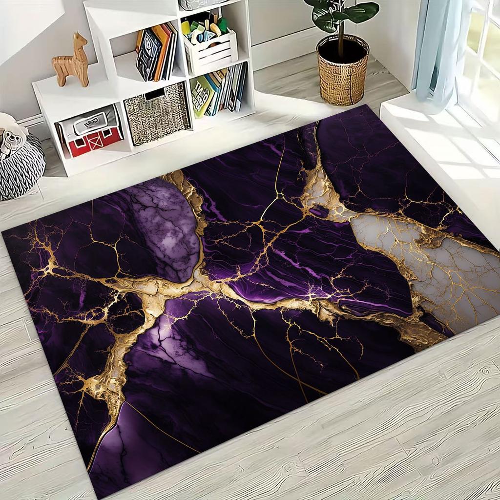2026 Luxurious Marble Black Green Gold Colorful Stone Texture Rug for Bedroom Living Room Sofa Home Doormat Decor,Non-slip Mat