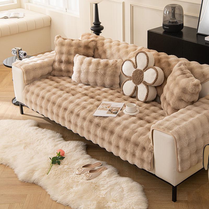 Thickened Rabbit Plush Sofa Cushion Winter Warm And Non-Slip Imitation Fur Sofa Seat Cushion High-End Sofa Cover Cover Towel